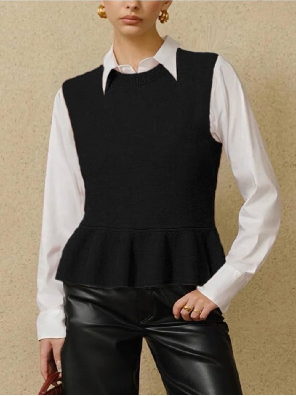 Commense Black Knit Peplum Vest